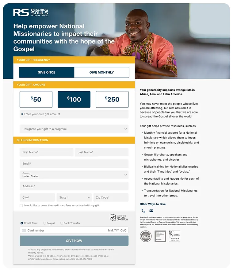 Reaching Souls Website Redesign Donation Form 1x